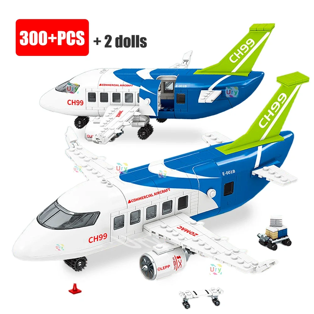 

City Cargo Aircraft Plane Passengers Airplane Bus Sets Modern Airport Airliner Building Blocks Toys for Kids Christmas Gift