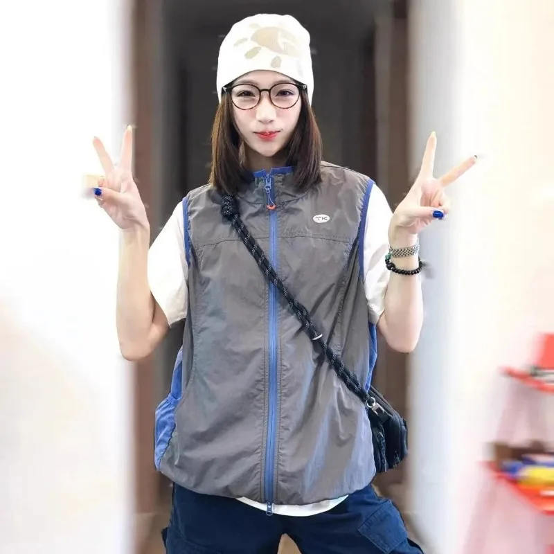 Couple Mountain Style Color Block Vest Lightweight Quick Dry Multi Pocket Outdoor Sports Gilet S-4XL