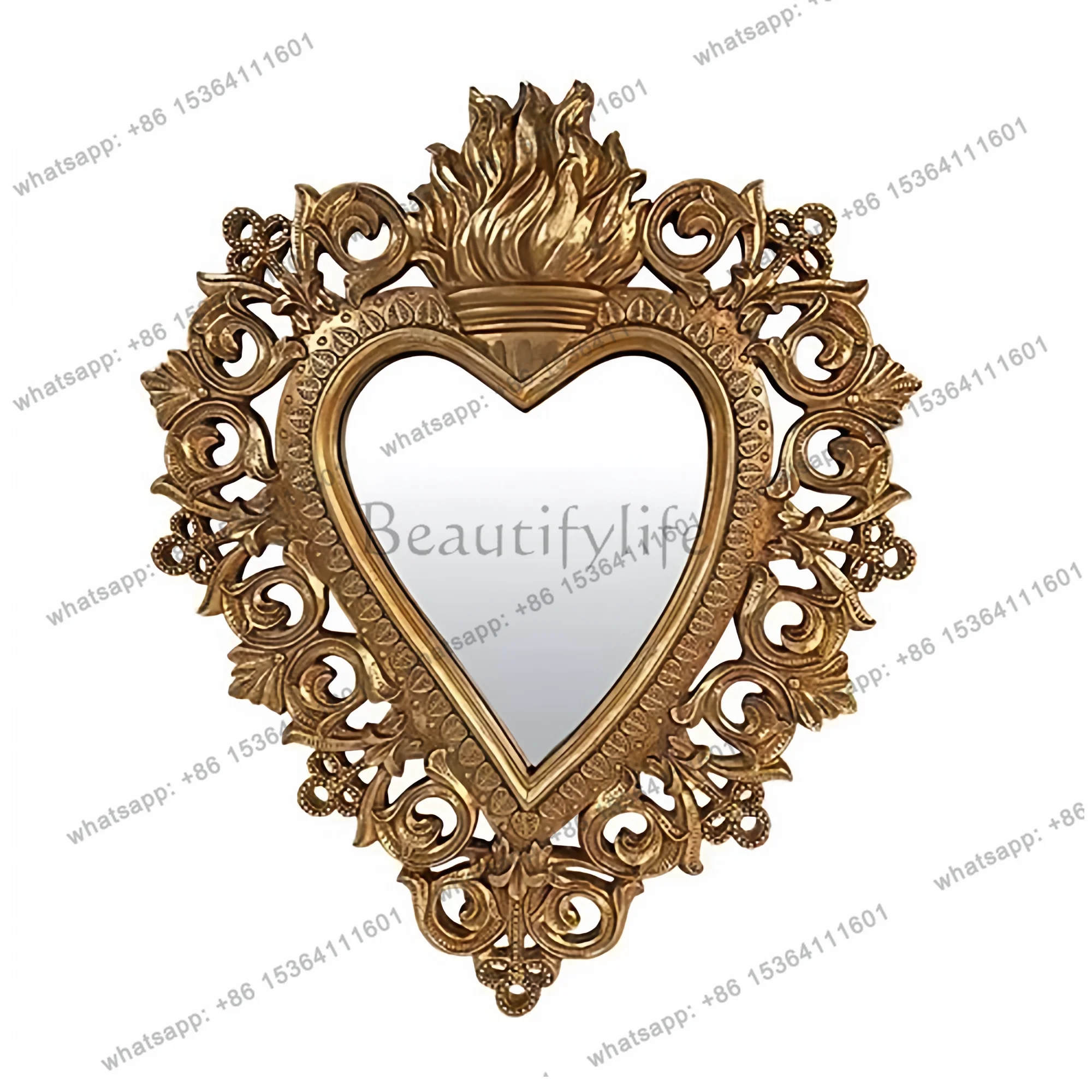 French heart-shaped wall-mounted decorative mirror retro living room dining room wall side mirror