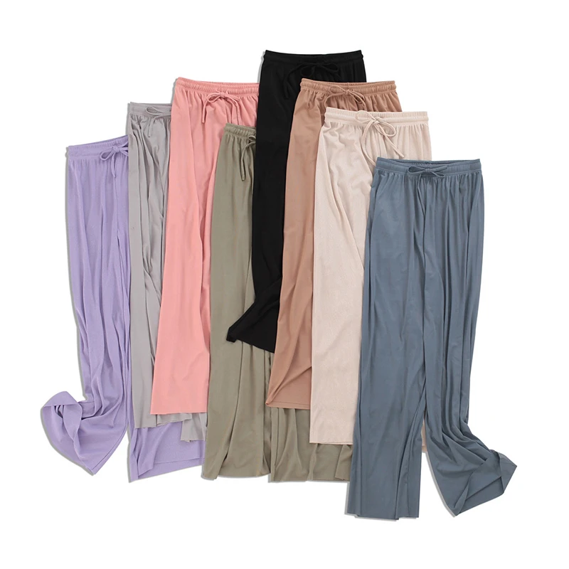 

Women's Ice Silk Wide-legged Pants Summer High Waist Feeling Girls Students Nine Points Straight Skirt Thin Long Trousers Casual