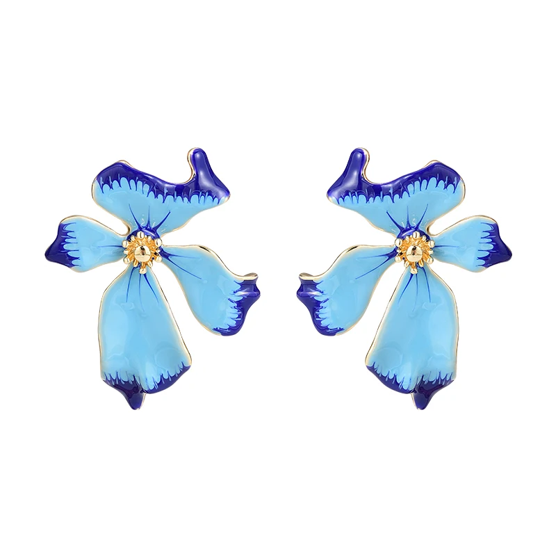 

Enamel drop glaze flower stud earrings, French retro exaggerated earrings, light luxury temperament cold wind earrings