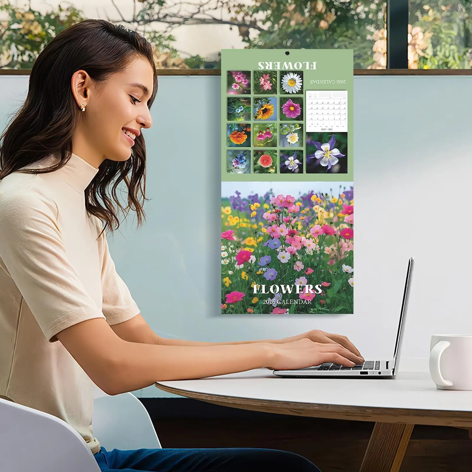 Calendario 2026 Pianificazione da parete Calendario appendibile Tema floreale Programma di 12 mesi Forniture per artisti Studenti Natura