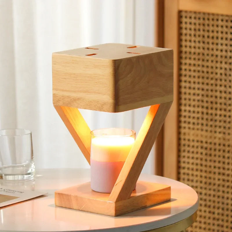 Fireless aromatherapy lamp bedroom living room solid wood oak aromatherapy wax melting lamp fragrance