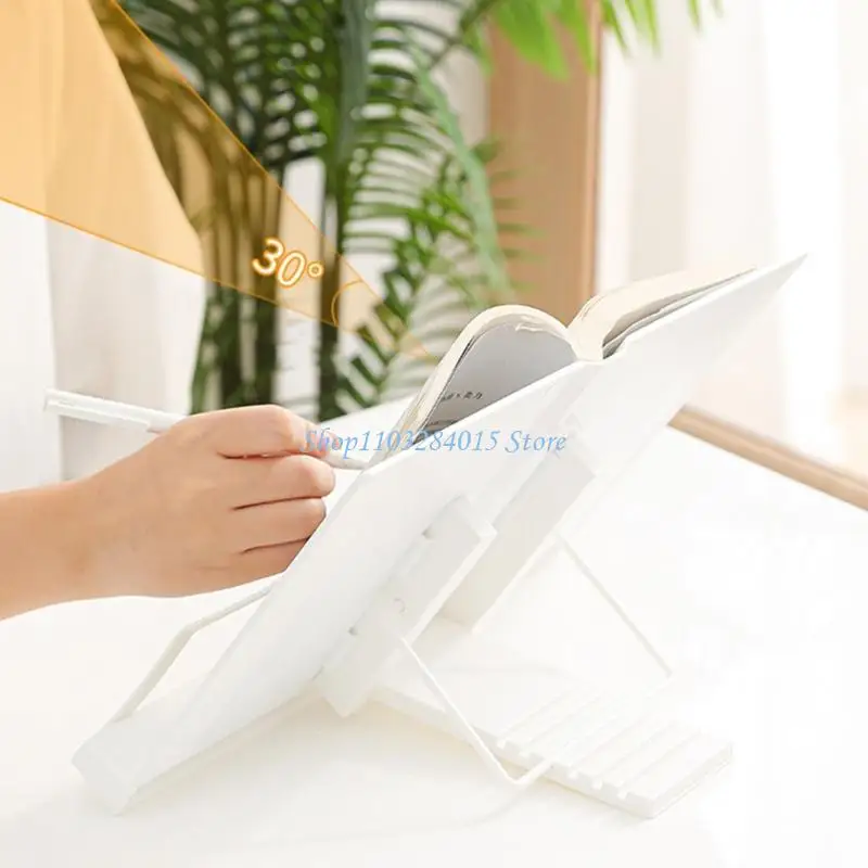 R6FF Folding Textbook Stand with Page Clip Reading Reading Stand 6 Angles Adjustable Textbook Stand for Textbook Music Scores