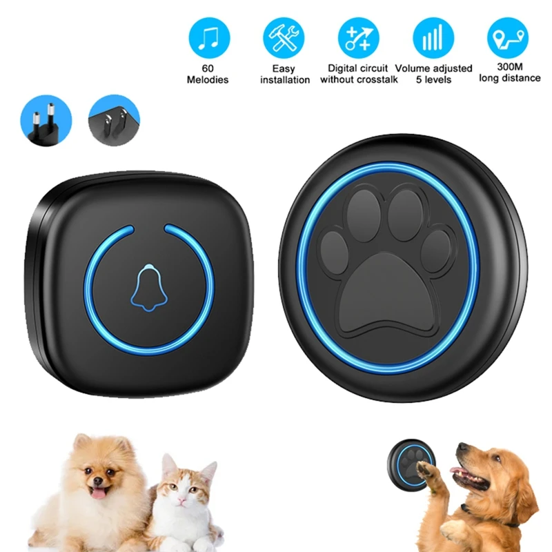 Wireless Doorbell สําหรับแมวและสุนัข 300M 60 เพลงปริมาณสูงกันน้ําสมาร์ทหน้าแรกการฝึกอบรม Bell US Plug