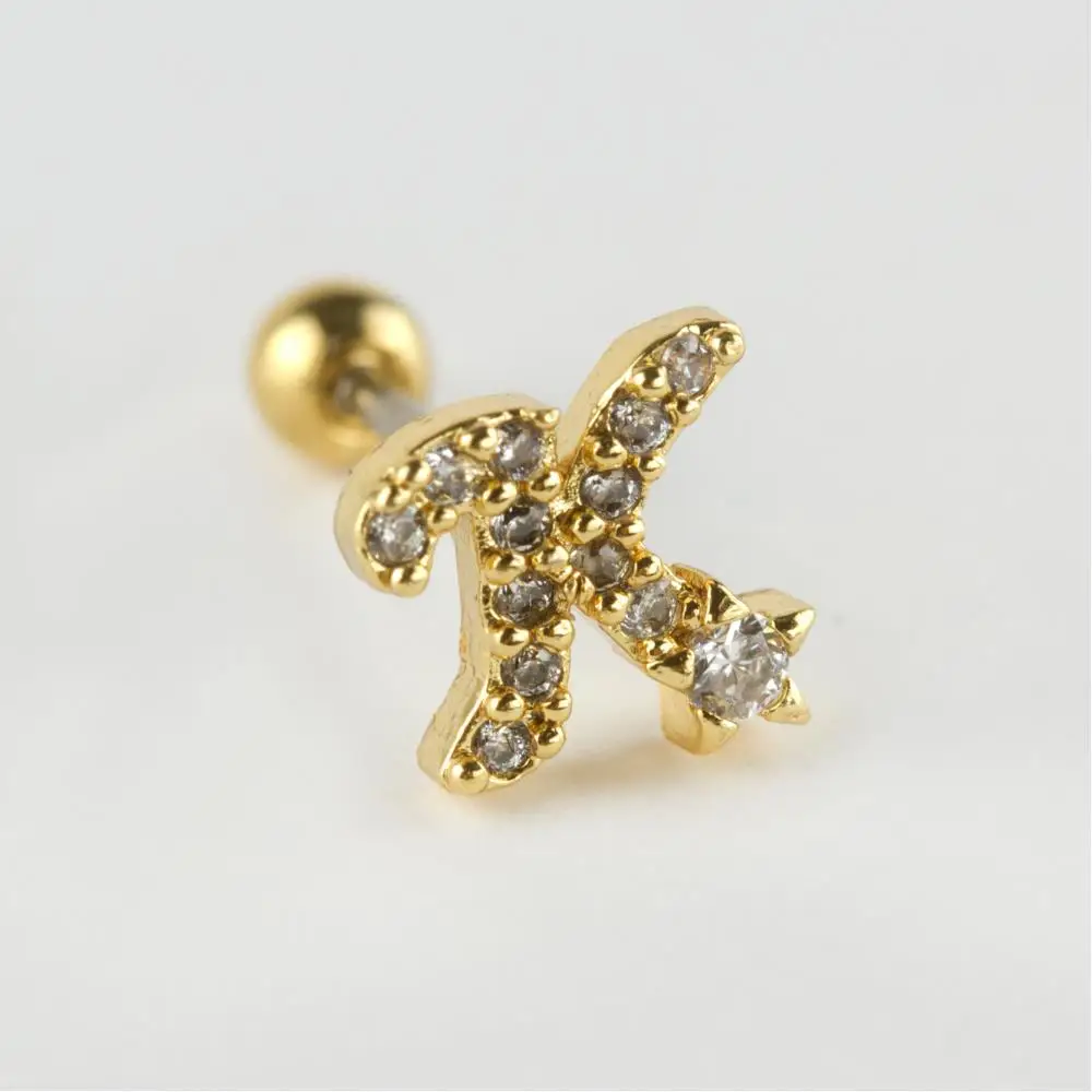 Yellow Color Letter Luxury Zircon Steel Piercing