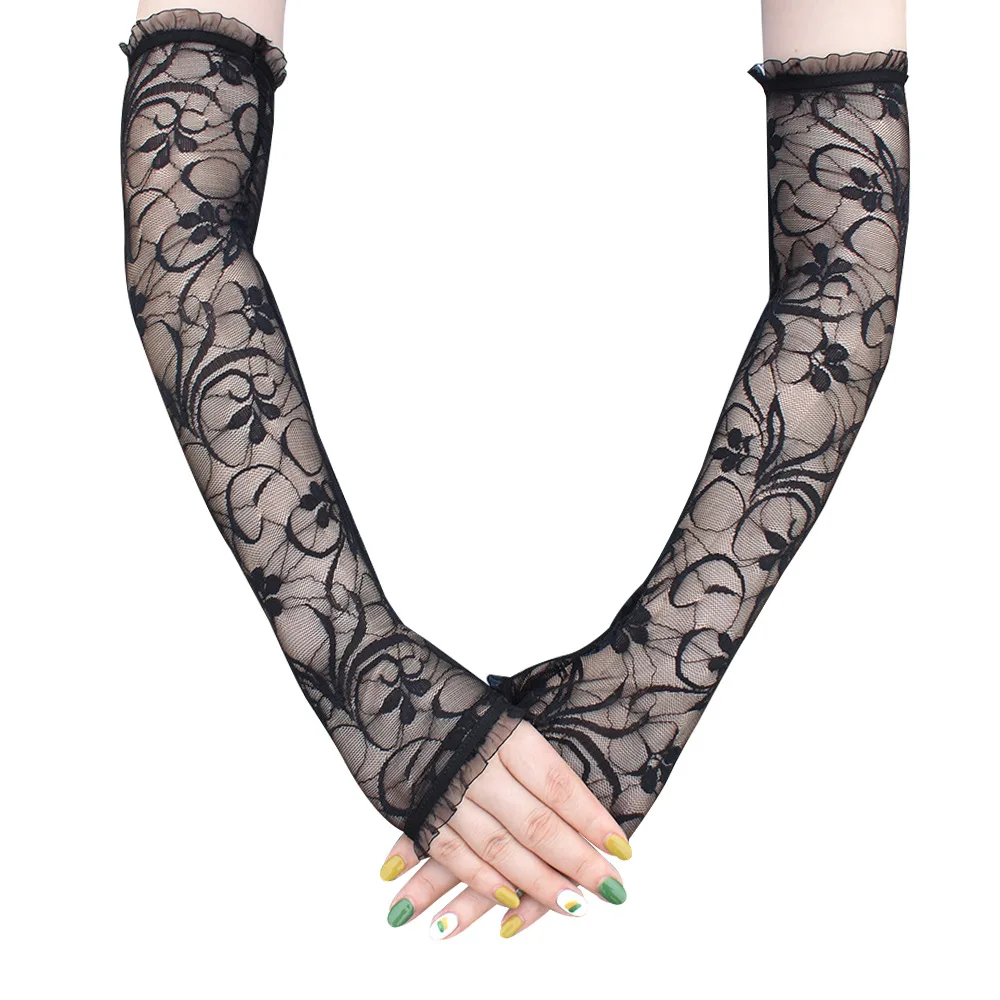 Sexy Lace Sunscreen Gloves Bridal Wedding Women\'s Gloves Lace Five-Finger Gloves Fashion Long Lace Fingerless Gloves C051