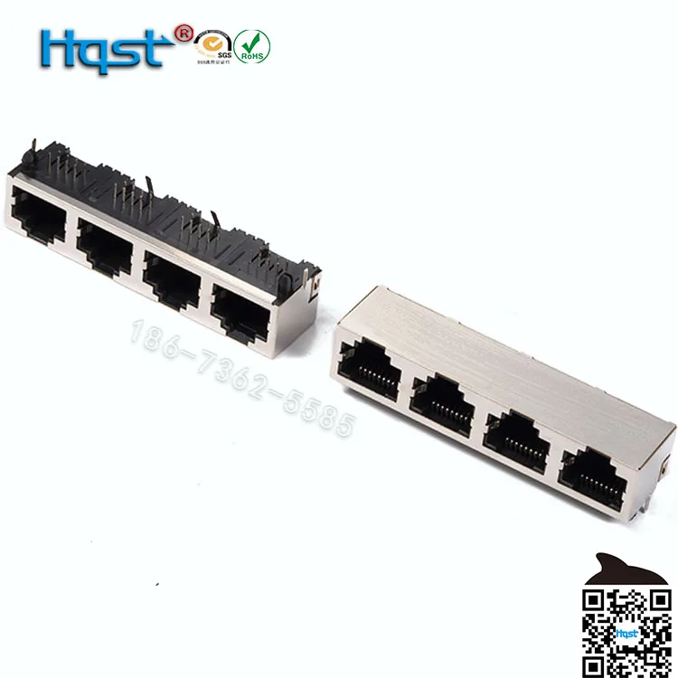 Connector 1*4 Port RJ45 konektor dilindungi dan unlit 90 derajat