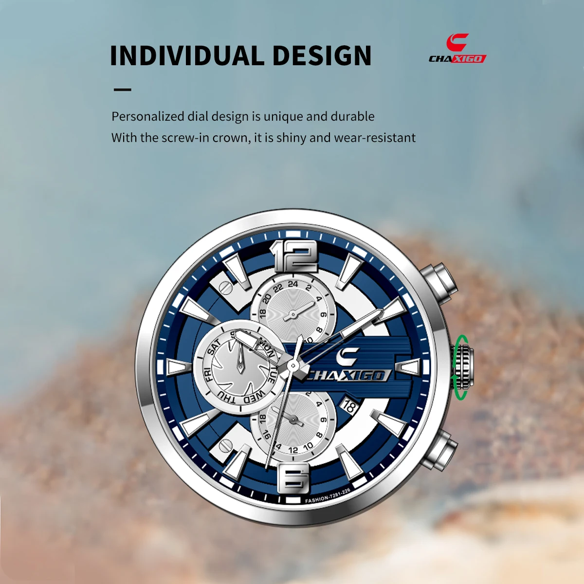 

CHAXIGO Men's Classic Business Casual Stainless Steel Strap Watch with Sunburst Dial and Luminous 30m Water Resistance