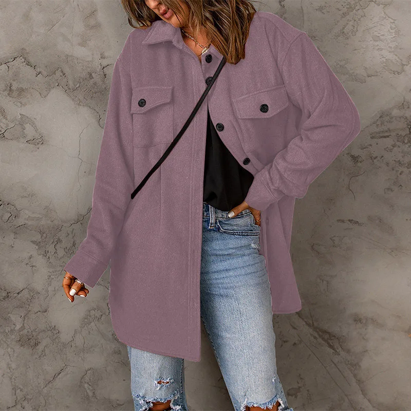 Corduroy Coat Women\'s Winter European and American New Solid Color Single breasted Casual Polo Coat