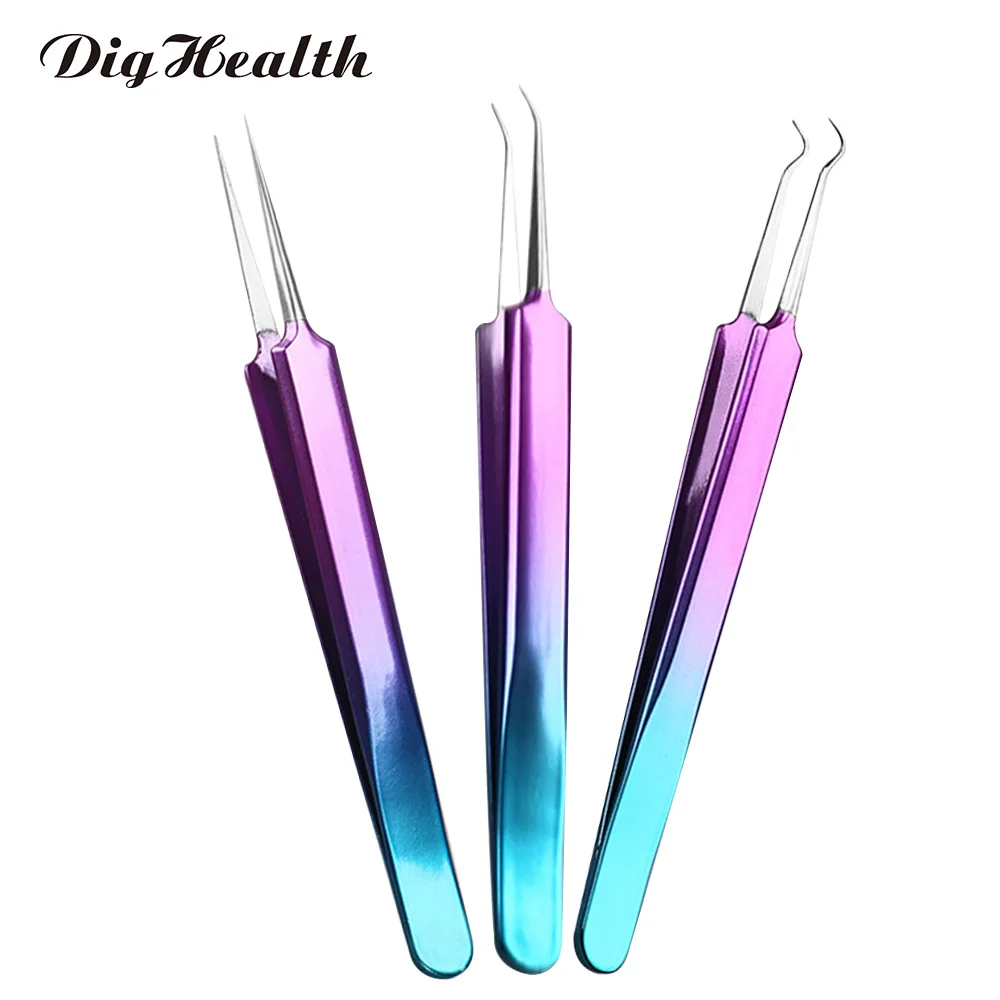 Dighealth 1Pcs Blackhead Tweezers Eyelash Extension Removal Acne Nipper Anti Acid Steel Curved Needle Tweezers Face Care Tools