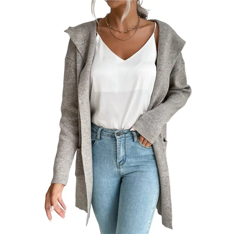 【new-sale】women-hooded-open-front-long-sleeve-lapel-rib-knitted-winter-fall-sweater-cardigan-coat-with-pocket
