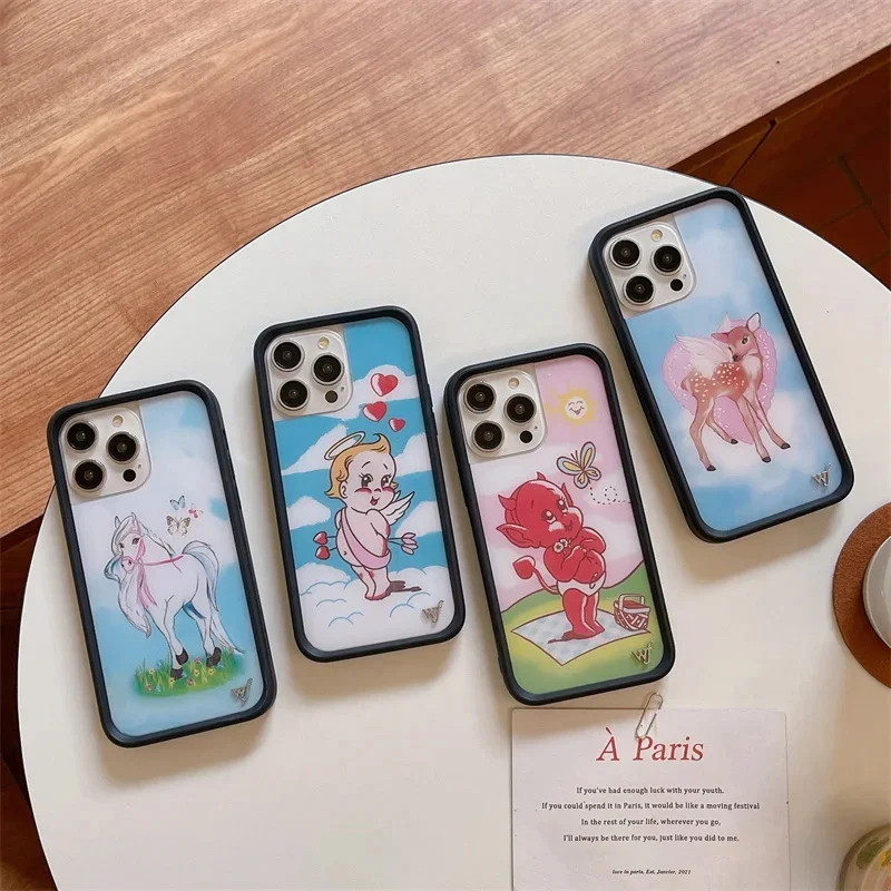 Wildflower 3D Chrysanthemum Phone Case For iPhone 13 14 15 16 Pro Max Cartoon Cute  Angel Devil Deer Unicorn Flame WF Logo Shell