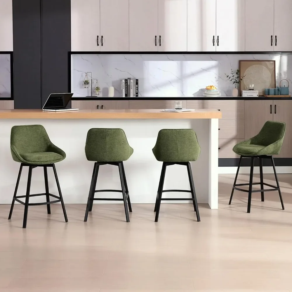 

Swivel Bar Stools Set of 4, Modern Counter Height with Backs, 26'' Upholstered Linen Fabric High Chairs