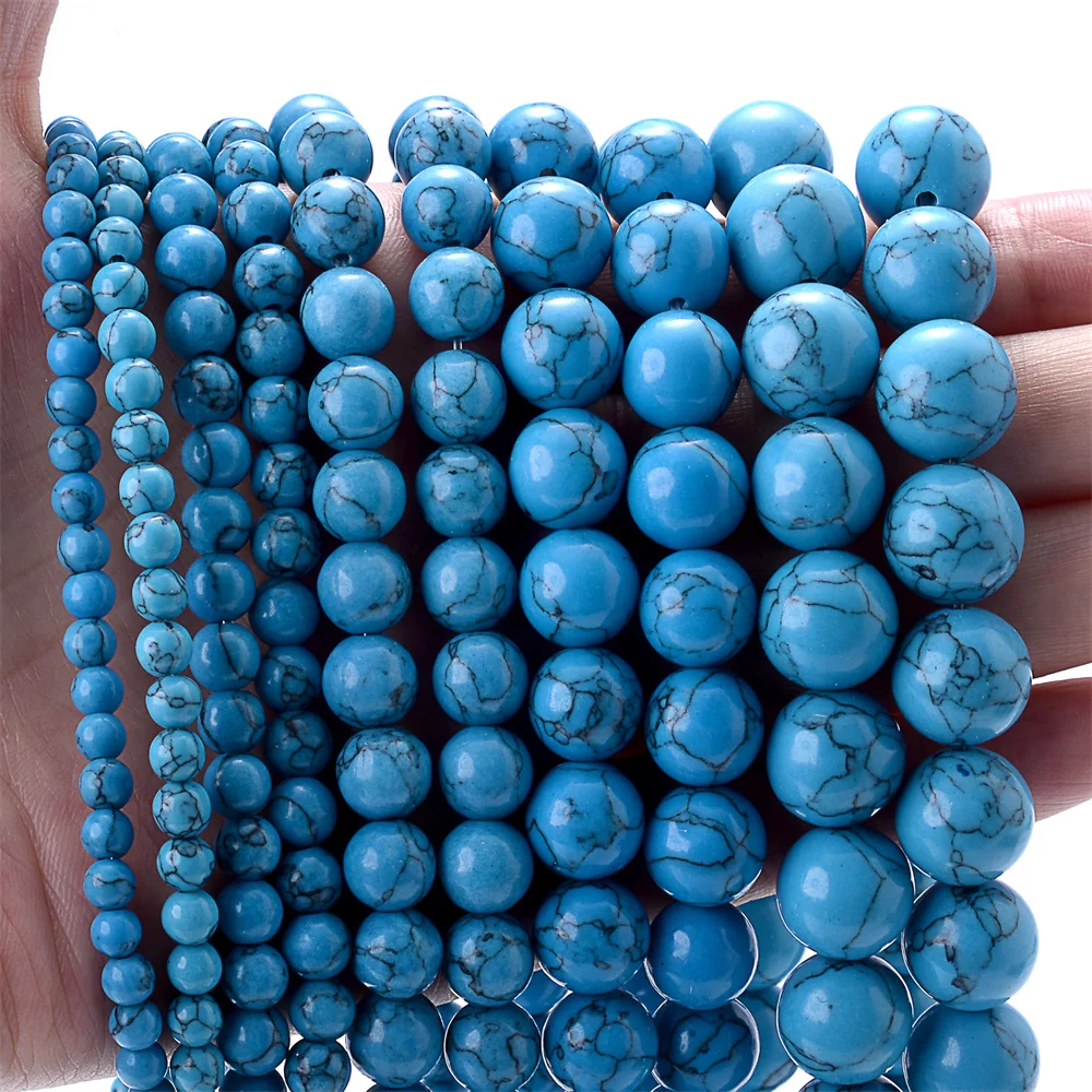 Blue Turquoises Stone Beads Natural Round Spacer Beads for Jewelry Making DIY Charms Bracelet Necklace Accessories 4-12mm