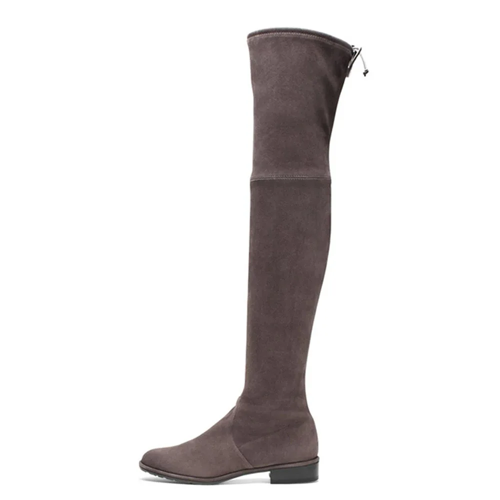 أحذية برباط مرنة فوق الركبة سوداء من جلد الغزال طويلة بوتاس نسائية مريحة بنعل مسطح للنساء أحذية نسائية