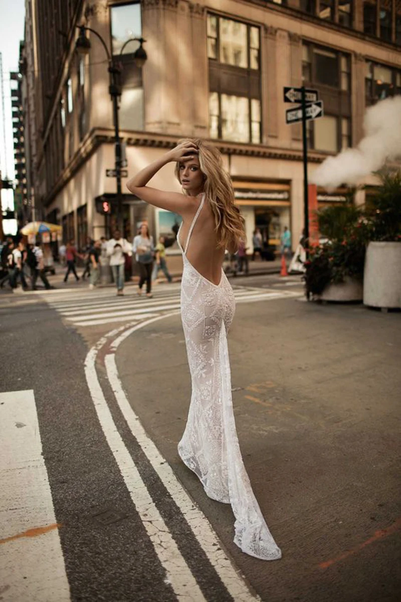 Elegante abito da sposa da damigella d'onore in pizzo bianco cinghie di moda abito da sera sottile Sexy senza schienale vedere attraverso Vestido De Noiva femminile