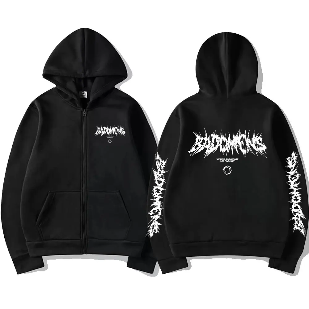 Bad Omens Band Finding God Before God Finds Me Graphic Zipper Hoodie Men y2k Jacket Men's Vintage Rock Gothic Zip Up Sweatshirt