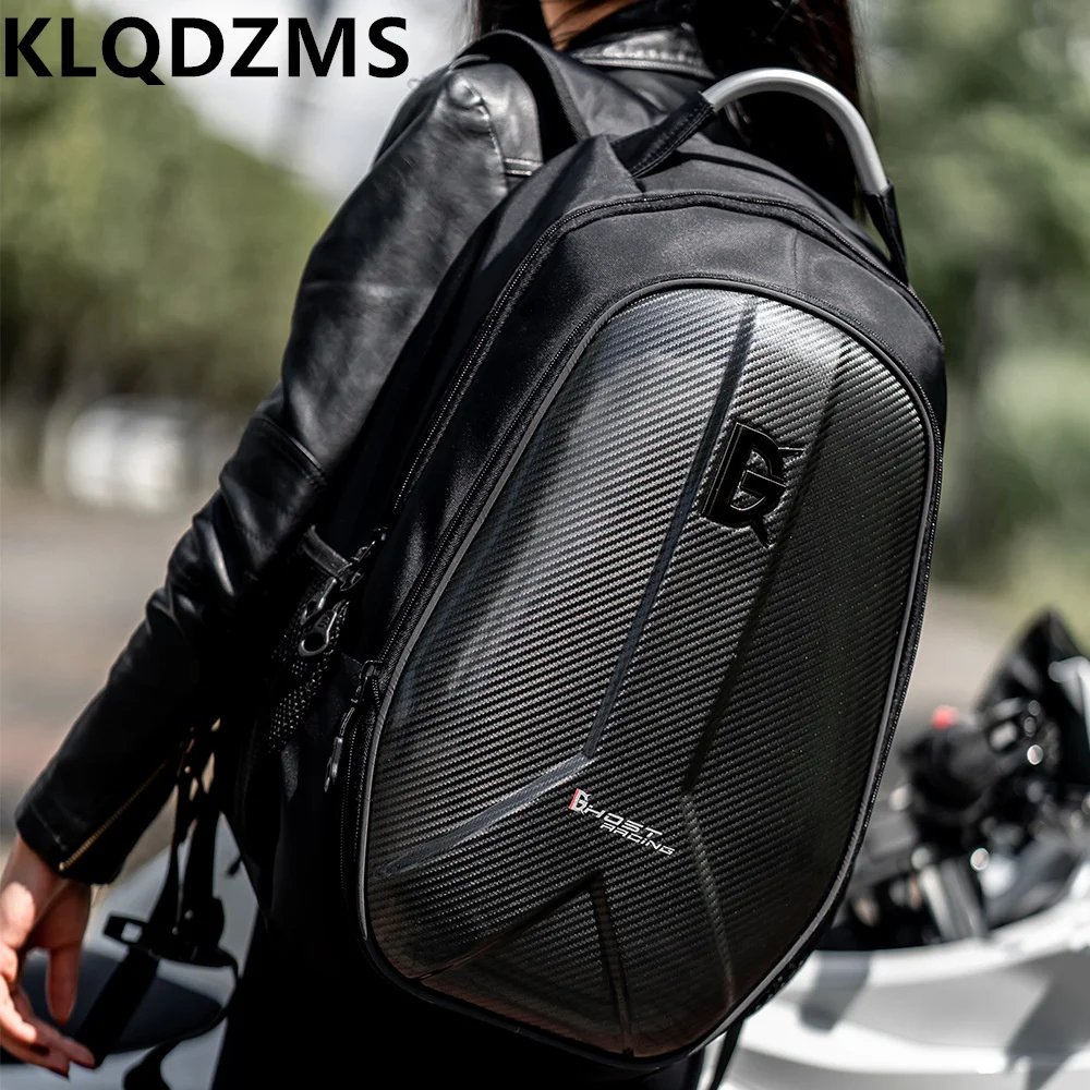 KLQDZMS Fashionable and Lightweight Oxford Cloth Motorcycle Backpack Matte Motorcycle Riding Bag Unisex Hard Case Backpack