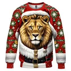 Cute Lion Graphic Sweatshirts Fashion Animal Ugly Christmas Sweater Casual Kids Pullovers Hip Hop Man Tracksuit Xmas Sweaters