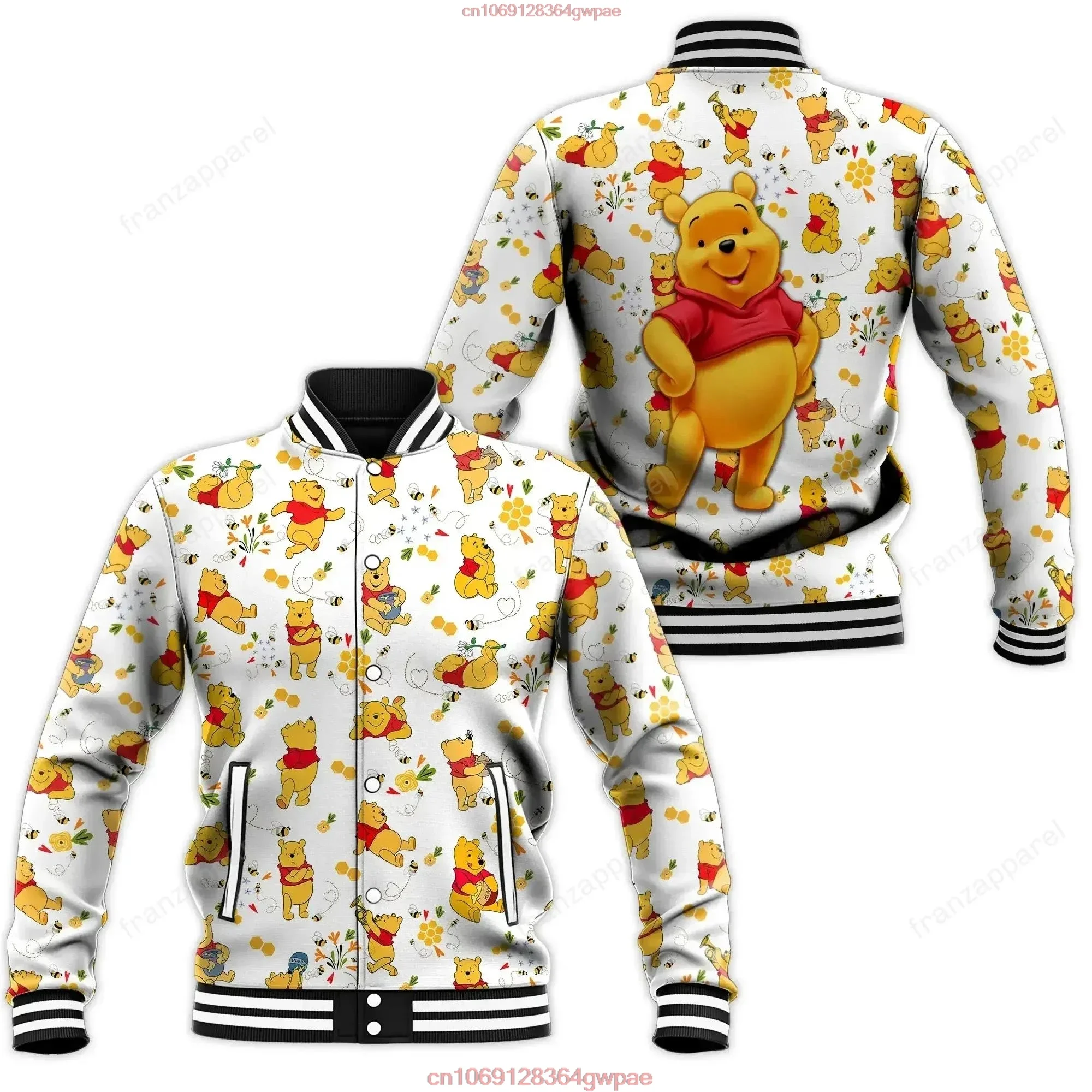 Winnie the Pooh เบสบอลแจ็คเก็ตผู้ชายผู้หญิง Hip Hop Harajuku แจ็คเก็ต Disney ชุดเบสบอล Streetwear ชายหญิงหลวมเสื้อ