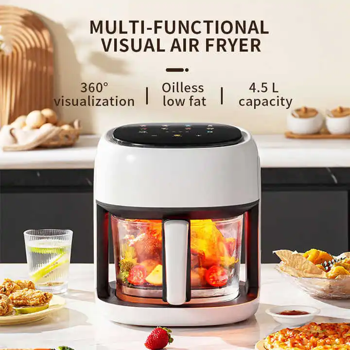 Kitchen Appliances Air Fryer Without Oil Multifuncional 4L 4.5L 6L 8 In 1 Smart Glass Visual Window Air Fryer Basket