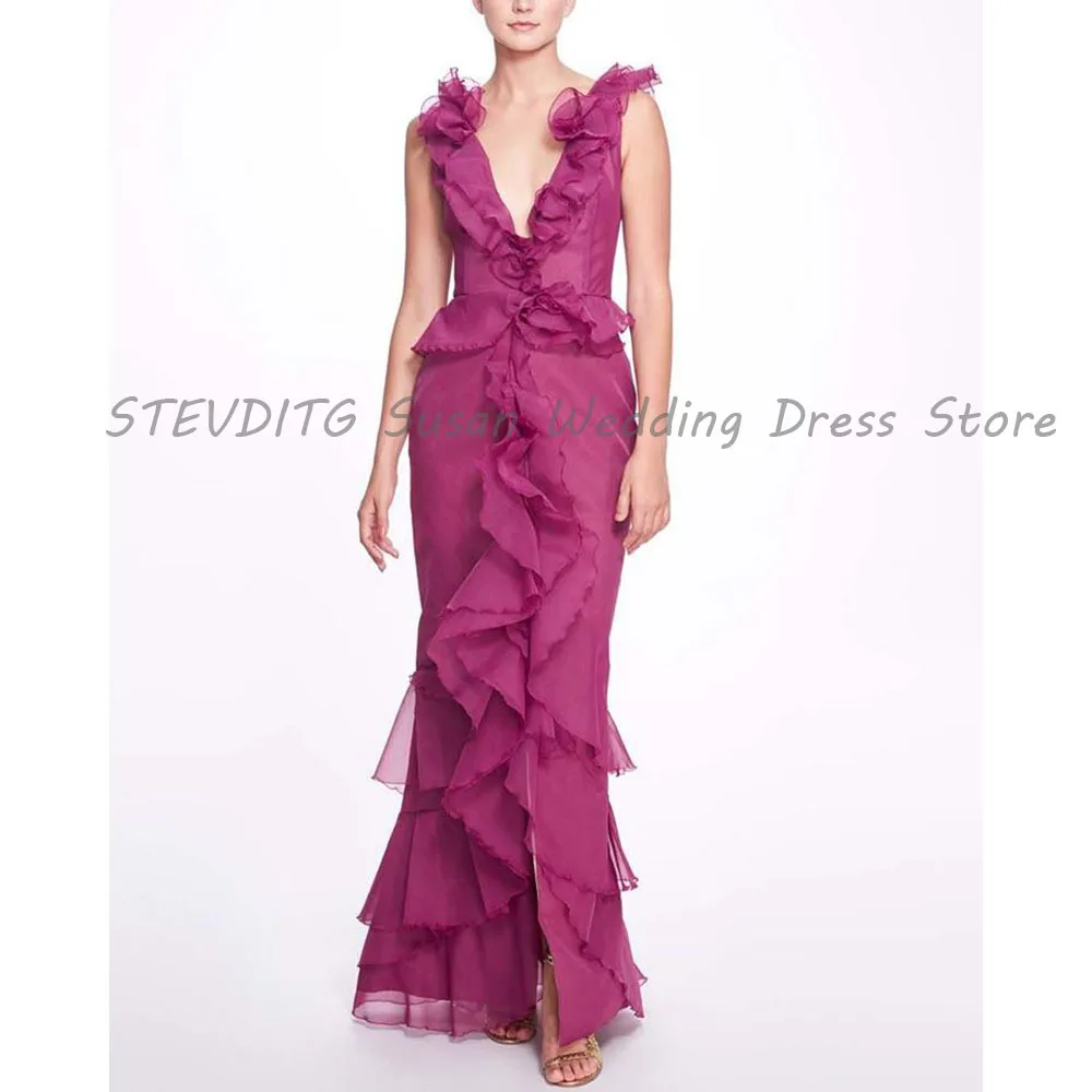 

Design Evening Dresses Women V Neck Sleeveless High Quality Mermaid Prom Party Female Gowns Simple Floor Length Classic
