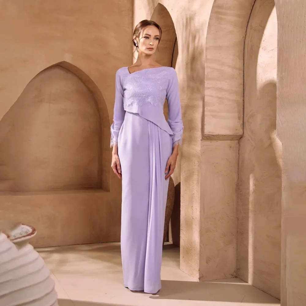 A 라인 우아한 이브닝 드레스 매력적인 사용자 정의 절묘한 긴 소매 댄스 파티 드레스 레이스 아플리케 셔링 파티 가운 вечернее плать