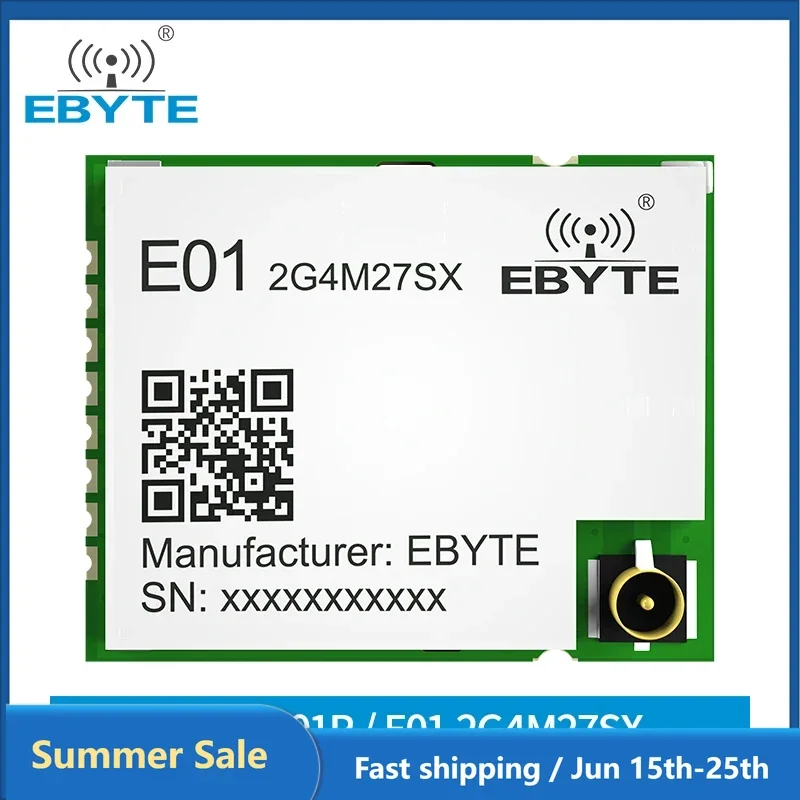 

nRF24L01P Chip Wireless Module EBYTE E01-2G4M27SX 2.4G 27dBm SMD nRF24L01P+PA IPEX RF Interface SPI Communication Tx Rx Module