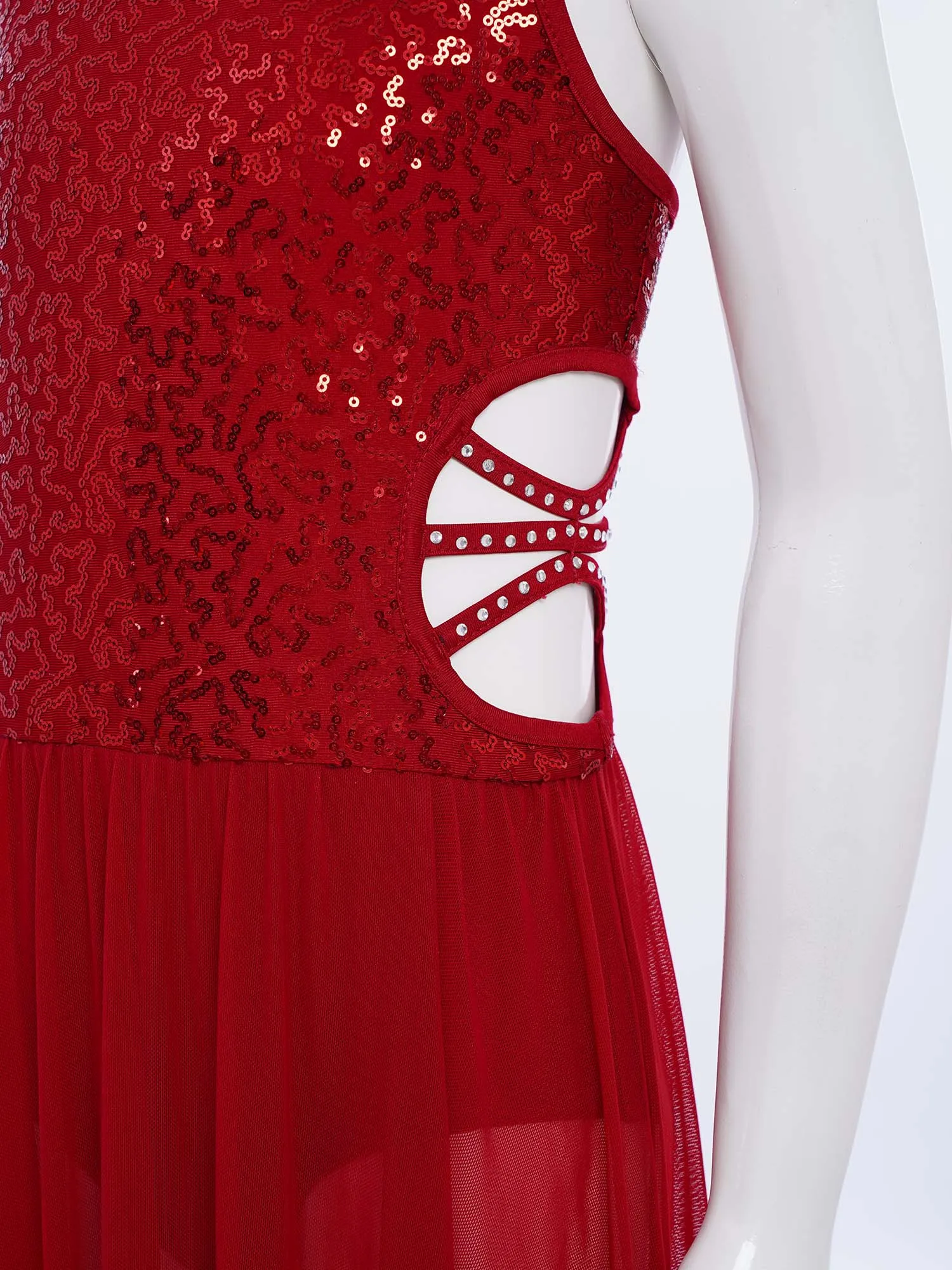 أطفال بنات فستان الباليه بلا أكمام صد الجانب سبليت شبكة غنائية ملابس رقص التزلج المعاصرة ثياب فستان Dancewear #4