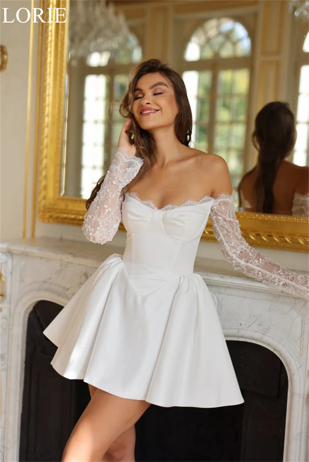 LORIE – robe de mariée courte élégante, sans bretelles, ligne a, à volants, avec des Appliques de perles plissées, Mini robe de mariée Sexy, personnalisée, 2025