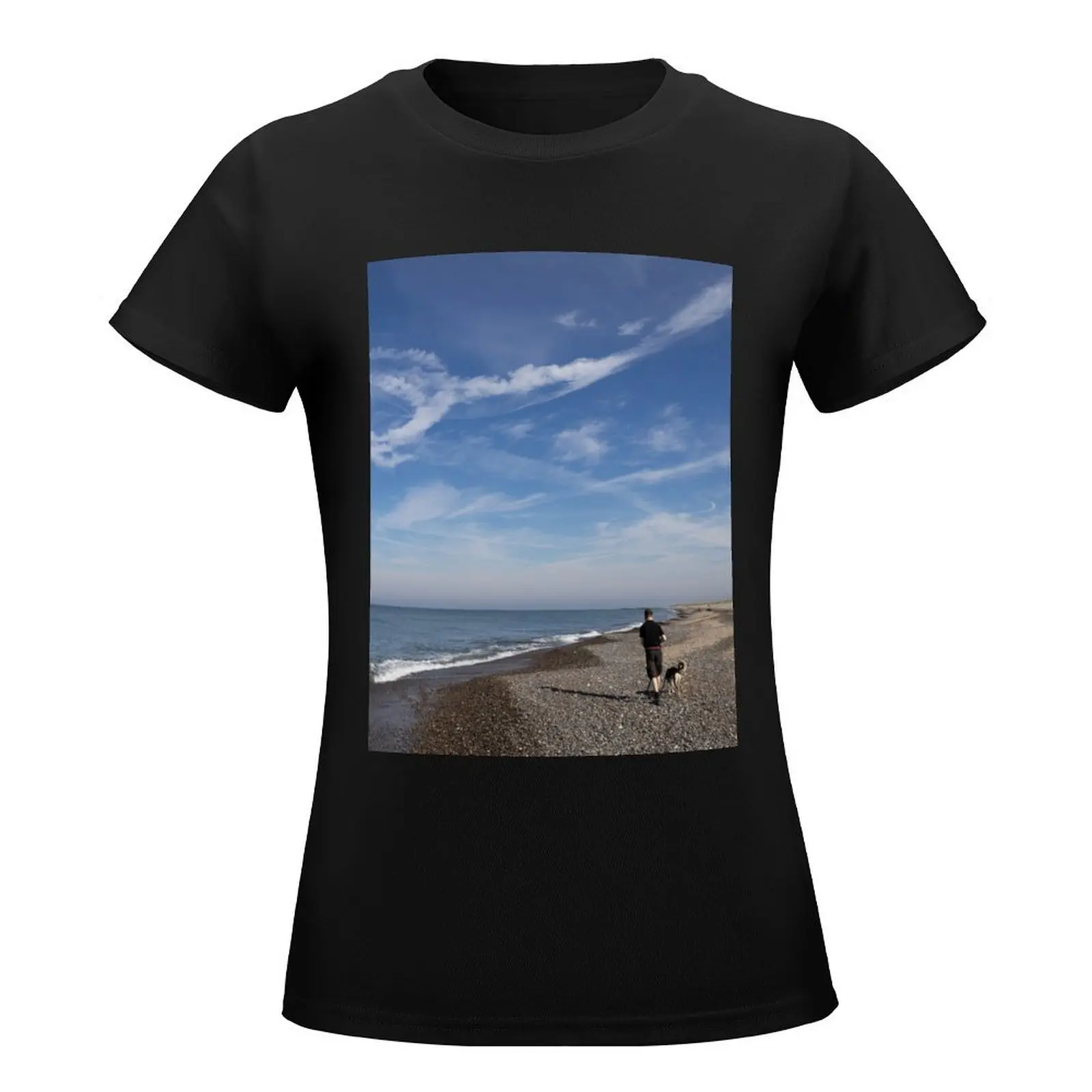 Dog Walk on the Beach T-Shirt blanks plus size tops sports fans workout shirts for Women