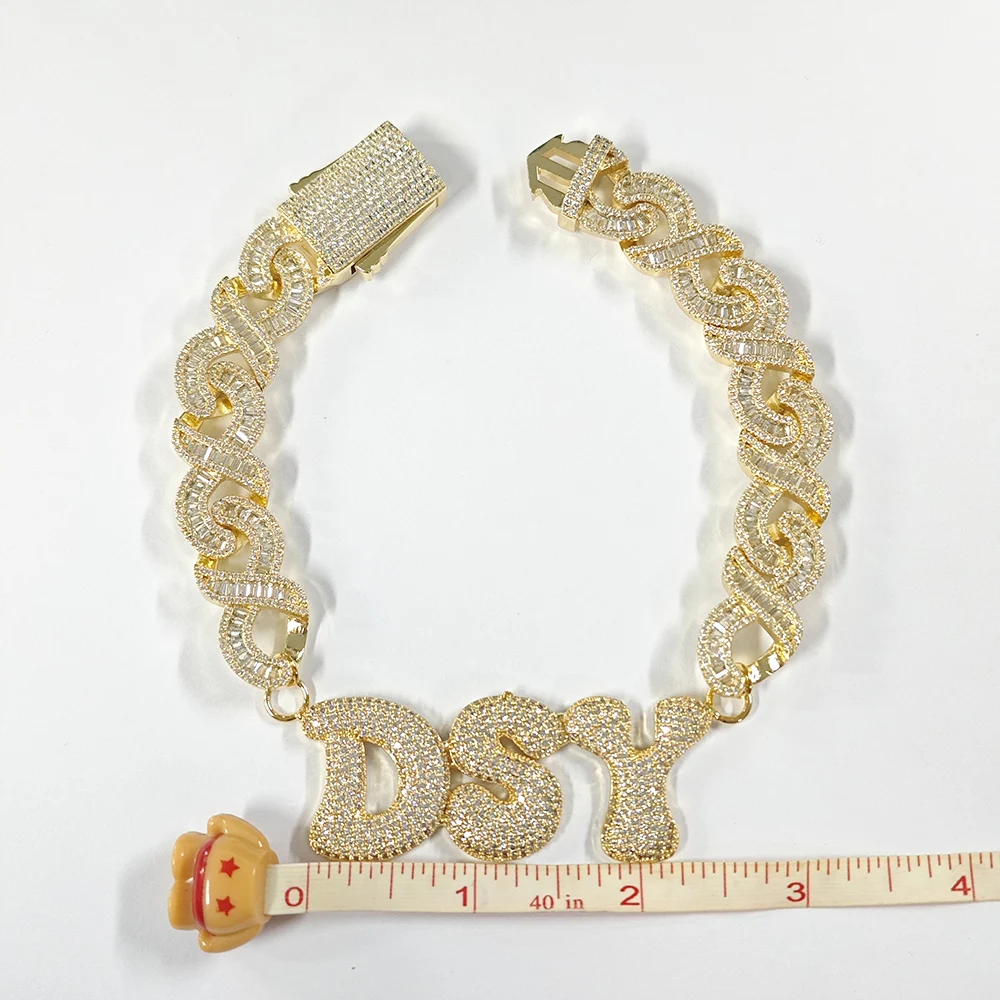 

UWIN Customized BubbleLetters with 15mm Infinity Cuban Chain Necklace Iced Out Baguettecz Link Chain Pendant Hip Hop Jewelry