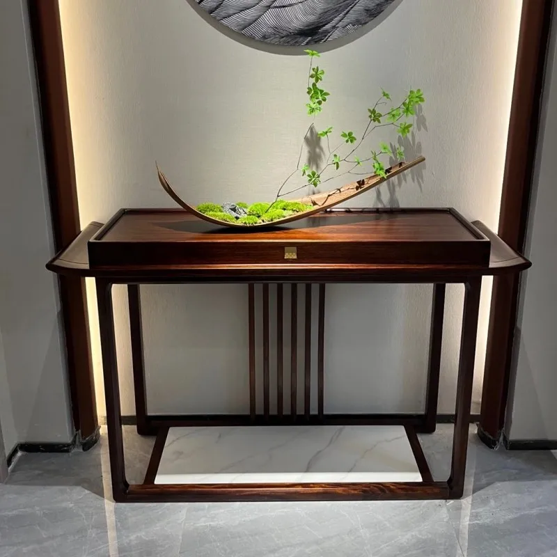 Solid wood entrance ebony wood entry table against the wall end view table