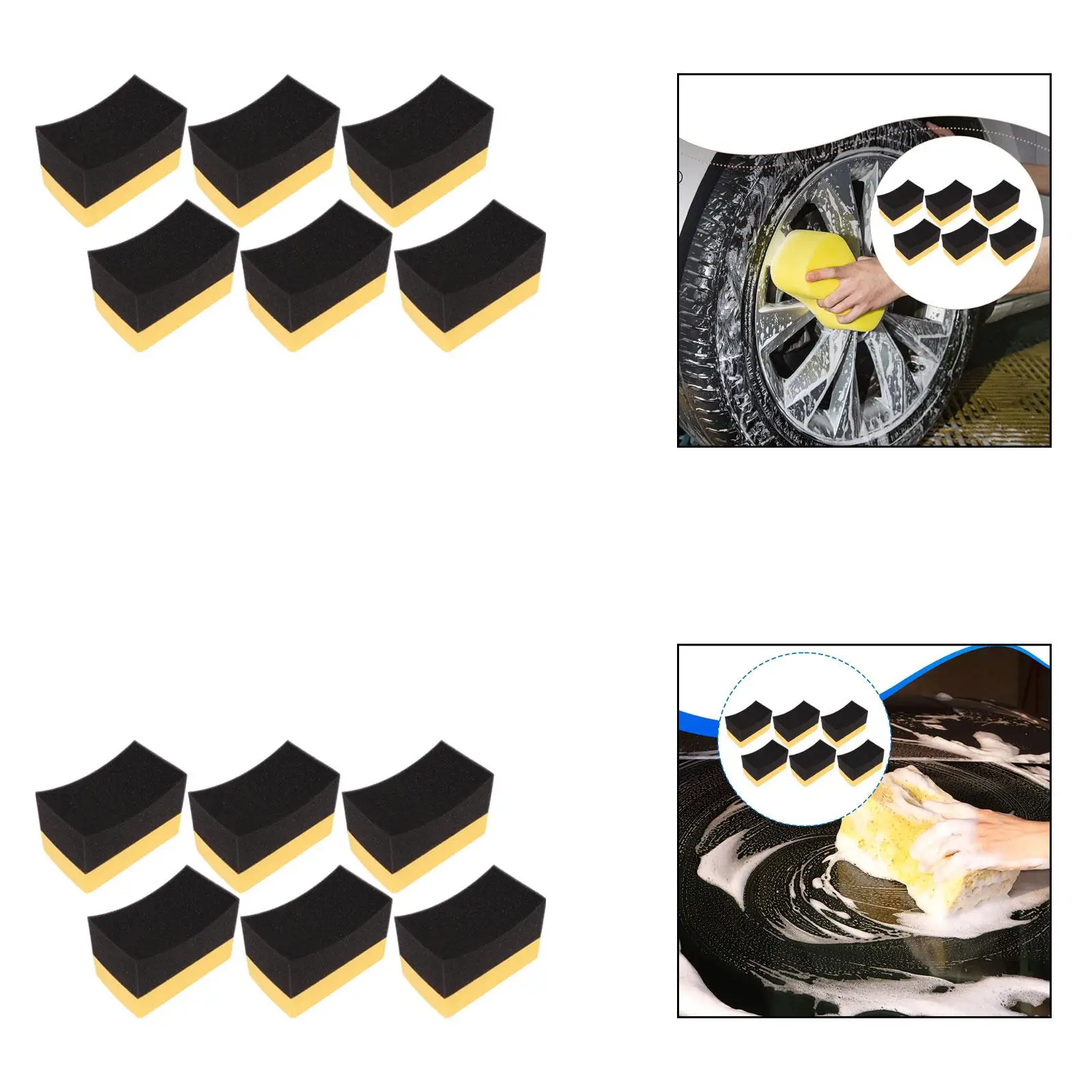 6x Tire Applicator Dressing Shine Sponge Sturdy Cleaning Tool Accessory Polishing Sponge Yellow Black for Keyboard Waxing