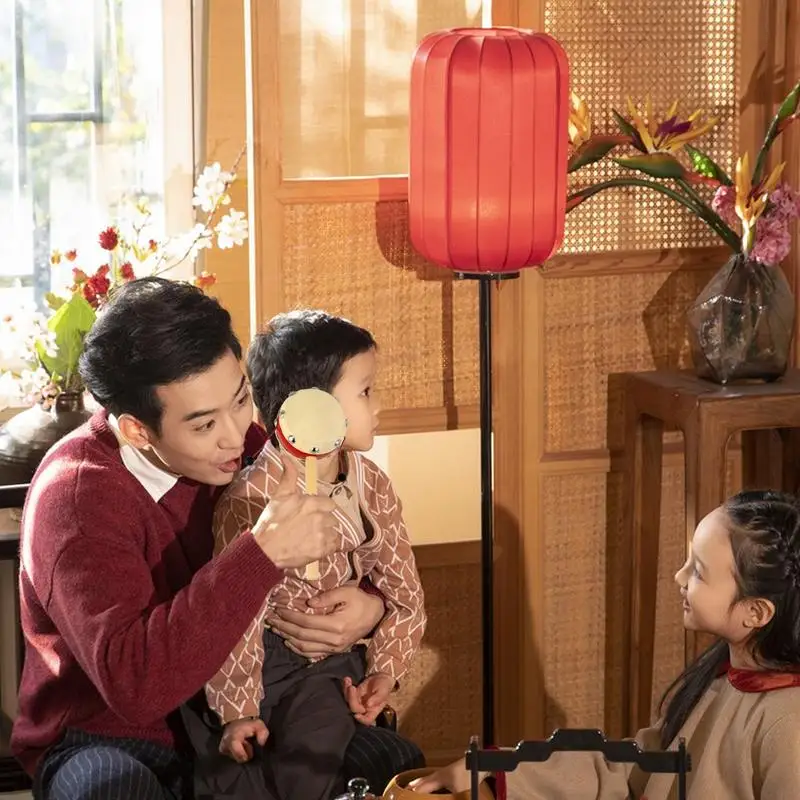 Chinese Traditionele Schapenvacht Trommel Houten Baby Rammelaar Speelgoed Pasgeboren Peuter Kinderen Educatief Speelgoed