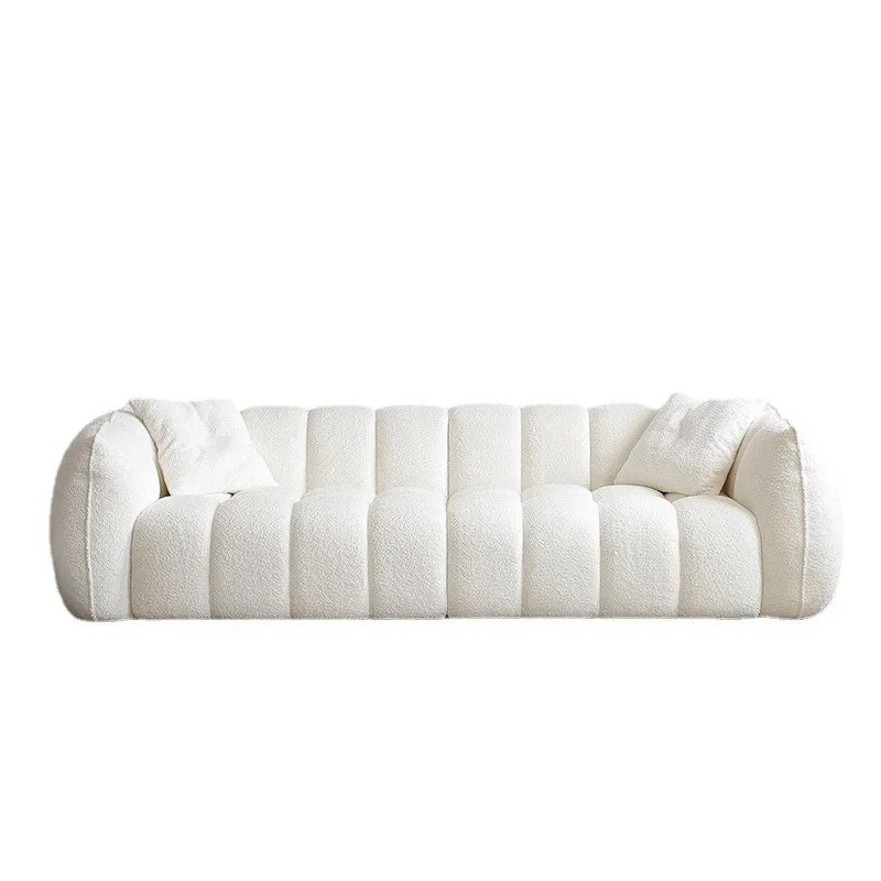 

French retro style pumpkin sofa small apartment living room B & B model room designer cream white straight row three people