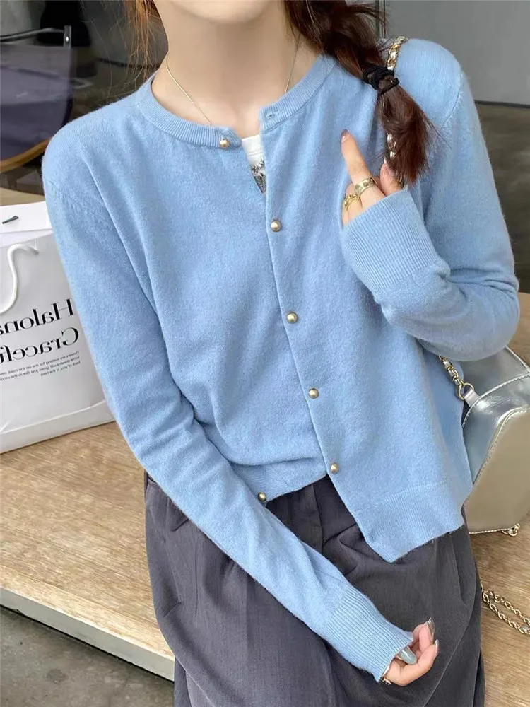 ニットセーター女性カーディガンファッション長袖 O ネック黒ニットセーターカーディガン女性トップスセーターセーターデ Mujer Q825