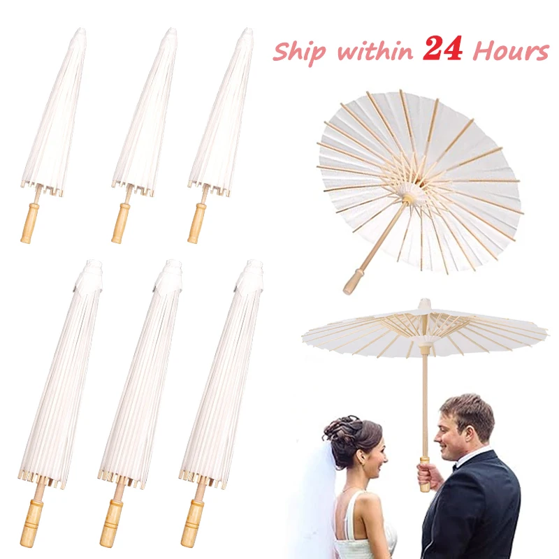 60/84CM Paper Wedding Umbrella for Guests,Paper Parasol Party Favor White DIY Bamboo Umbrellas,Bridal Shower Table Centerpieces