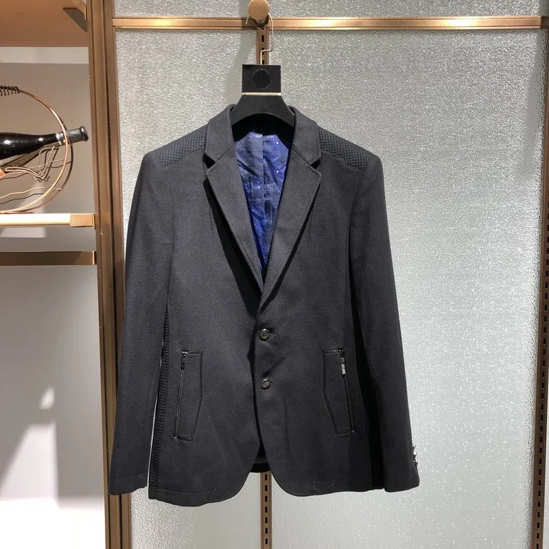 

Bla шерстяной повседневный костюм на одной молнии, осенний новый мужской костюм Faion Ci Sle Thiened Long Sve Plain Ba без разреза