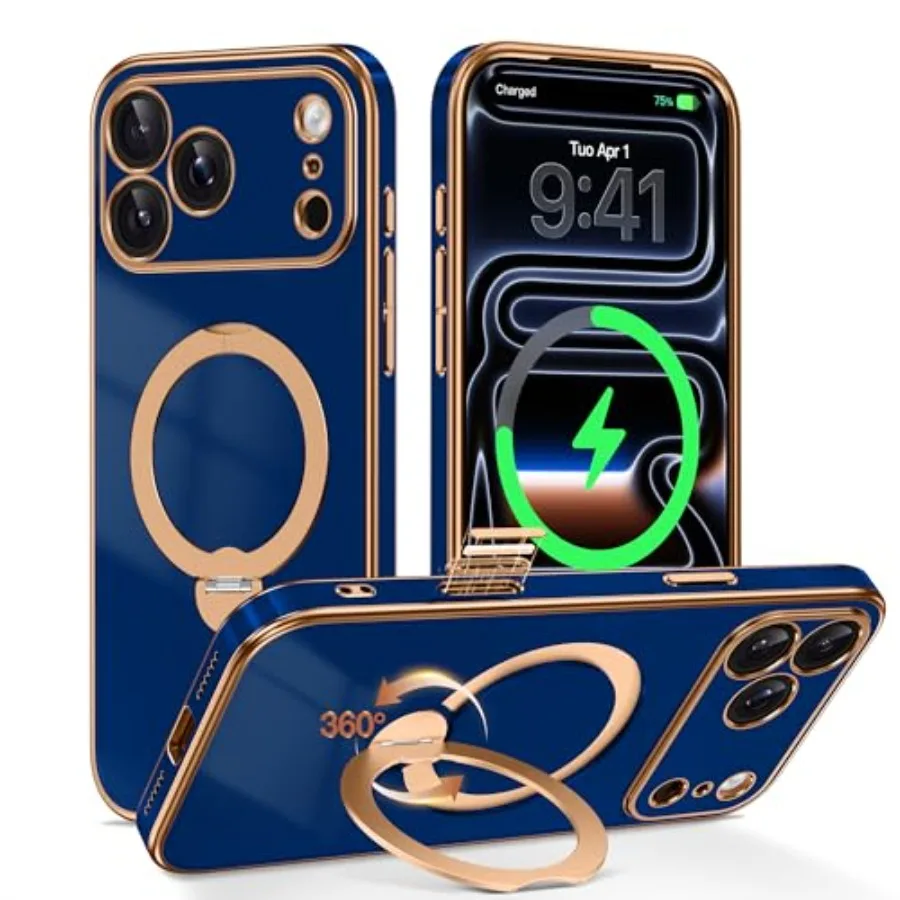 

with 360° Spin Magnetic Stand, [Compatible with Magsafe] [Military tection][Built- Rg Holder] Camera Control Phone