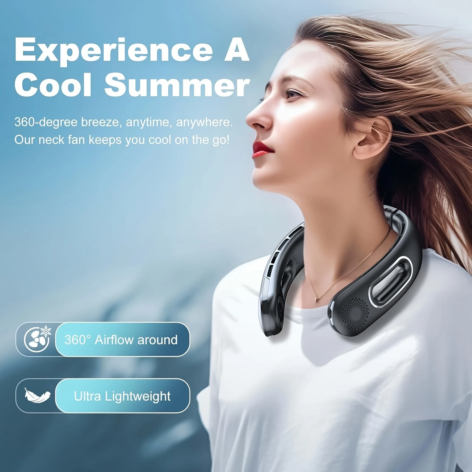 Portable Rechargeable Neck Fan-5200mAh 9 Ounce Nack Fan With 4 Speed Hands Free Bladeless For Tent, Outdoor - Battery Powered Fa