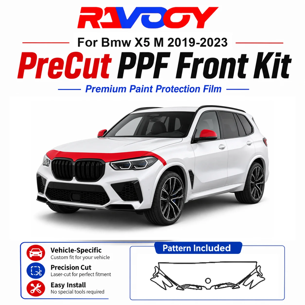 

8.5mil TPU Precut PPF Kit For BMW X5 M 2019-2023 - Hood, Partial Fenders & Full Mirror Set - Self-Healing Gloss Clear Bra Film
