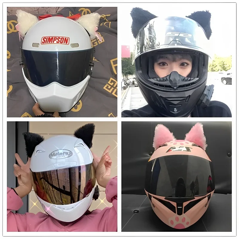 1 Pair Cute Plush Cat Ears Motorcycle Helmet Decoration Helmet Ornaments Headwear Stickers Moto Styling Decoration Accessories