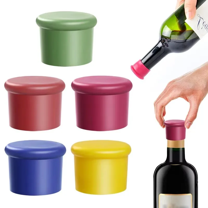 1/2/3/5 Uds tapón de botella de silicona Multicolor de calidad alimentaria cubierta de preservación de botella de vino tapa de tapón a prueba de fugas de vino tinto
