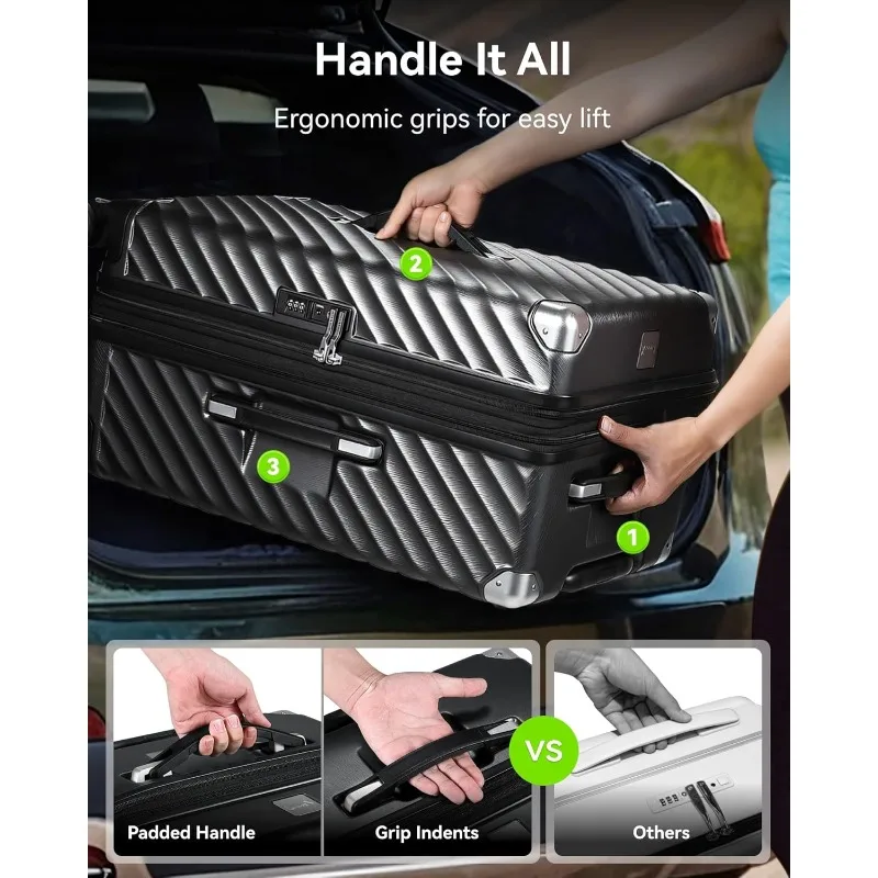 26-дюймовый багажник с вращающимися колесами, глубокой вместительностью и расширяемой конструкцией, амортизирующими колесами