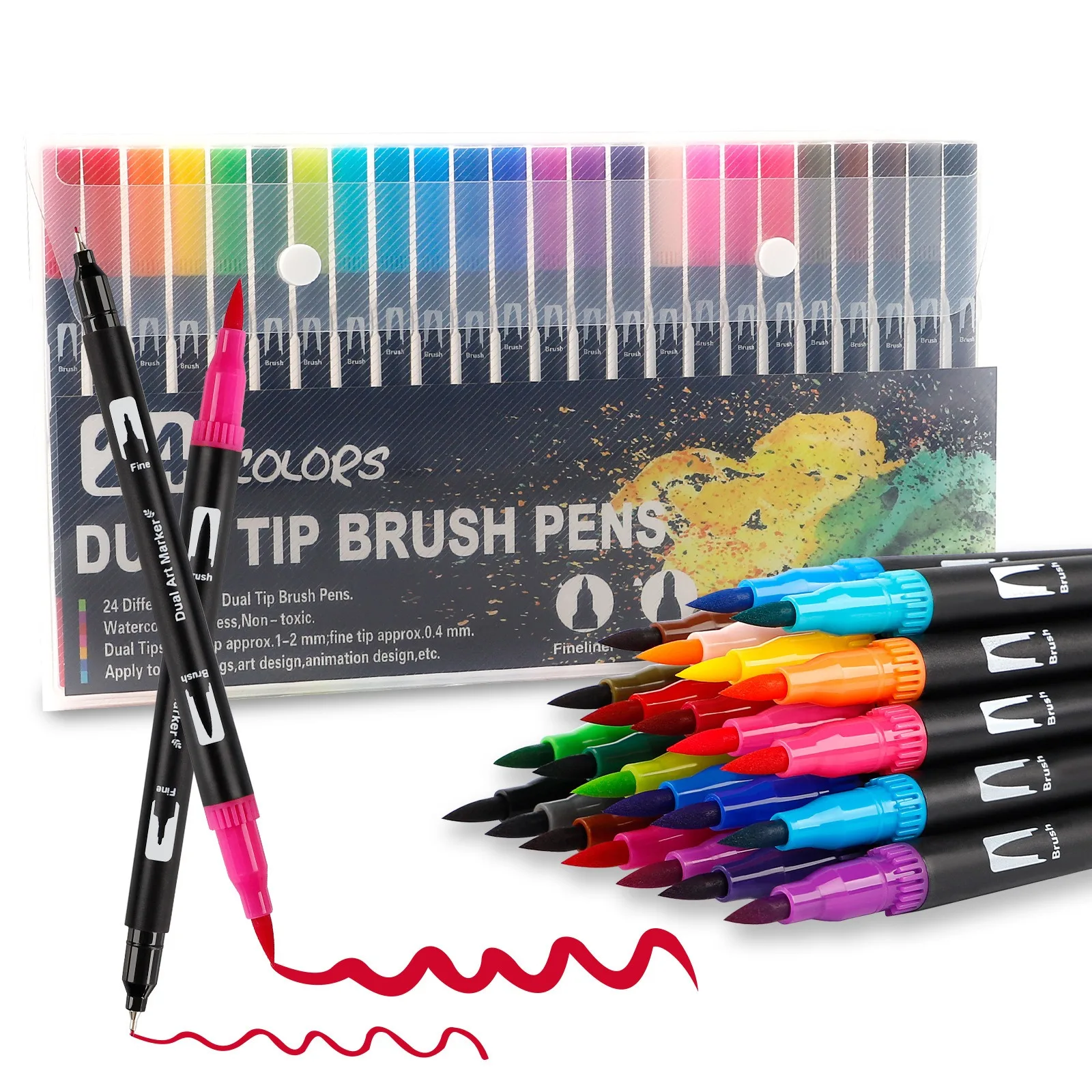 Imagem -01 - Fine Liner Art Marker Canetas Dual Tip Desenho Manga Pintura Aquarela Escova Material Escolar Marcadores 12 24 36 48 Cores fine liner art marker canetas dual tip desenho manga pintura aquarela escova material escolar marcadores 12 24 36 48 cores 01