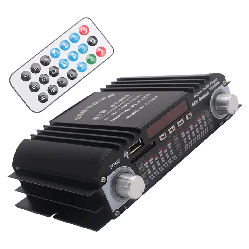Amplificador de Audio Digital HIFI BT-998 con Pantalla LCD, Amplificador de Potencia Clase D, Radio Bluetooth para Auto y Hogar, Altavoz FM, USB, SD-A86G