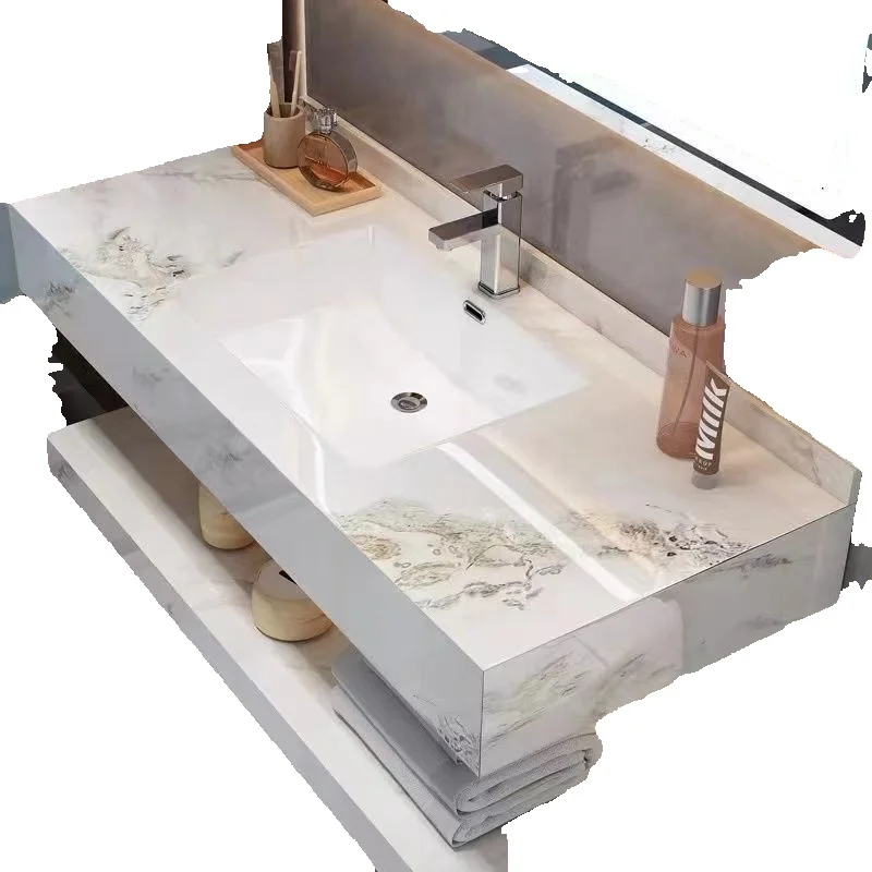Modern Bathroom Vanity Seamless Rock Slab Double-layer Integrated Basin Jadeite Wash Display Vestidores Postmodern Furniture