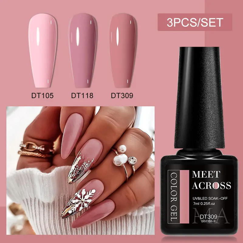 

3pc Nude Pink Nail Gel Polish Set Elegant Color Series Long Lasting DIY Manicure Nail Art Gel Polish Design Base Top Coat Vernis